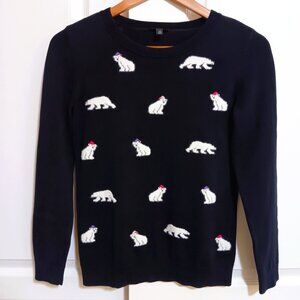 Talbots Women's Navy Blue Fuzzy Polar Bear Cotton Blend Sweater Size XS